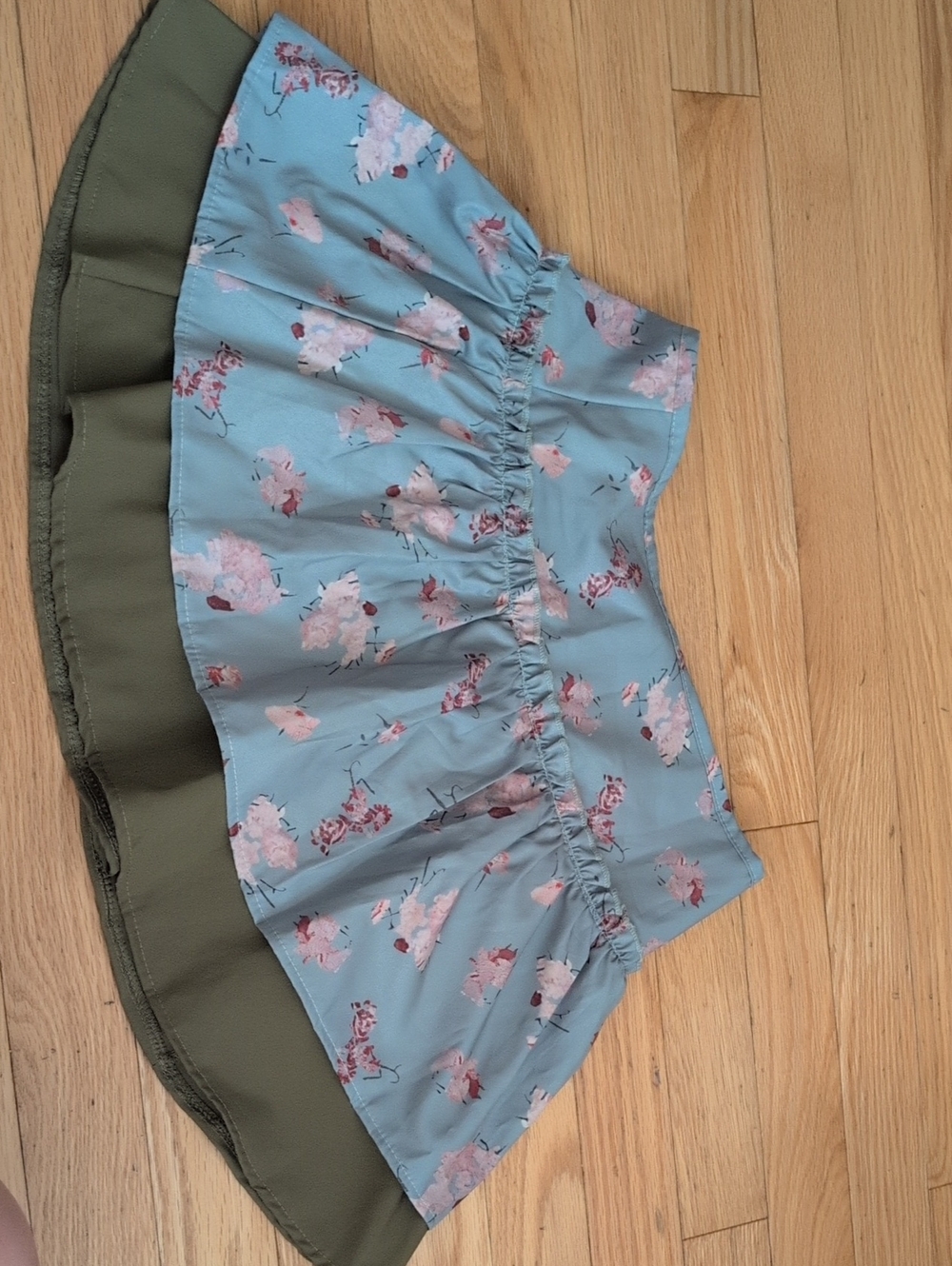 Light Green Floral Tiered Mini Skirt - Unbranded